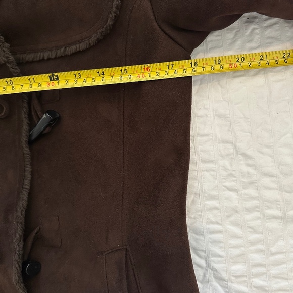Larry Levine Chocolate Brown Faux Suede / Shearling Zip Toggle Buttons Sz XS - Picture 11 of 12